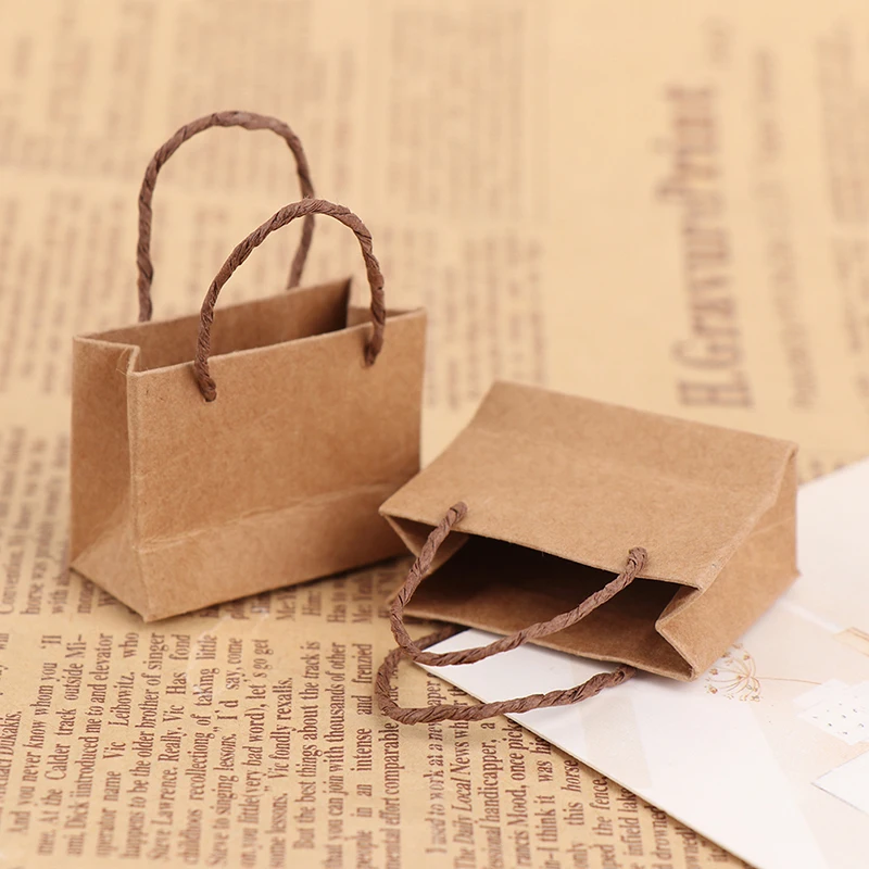 

2Pcs Dollhouse Miniature Mini Kraft Paper Bag Handbag Doll Shopping Bag