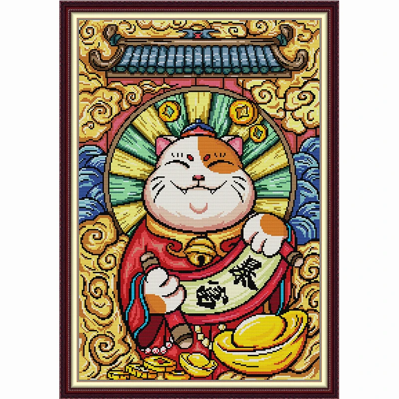 

Набор для вышивания крестиком Joy Sunday, набор игл для вышивания с изображением животных узор «Кот-счастливчик», 11CT 14CT, набор для печати на холс...