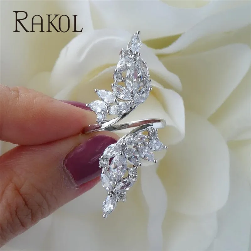 RAKOL Роскошные AAA кубического циркония белого золота цвет коктейльные кольца для женщин брендовые модные хрустальные цветы Anel ювелирные изделия RR12329