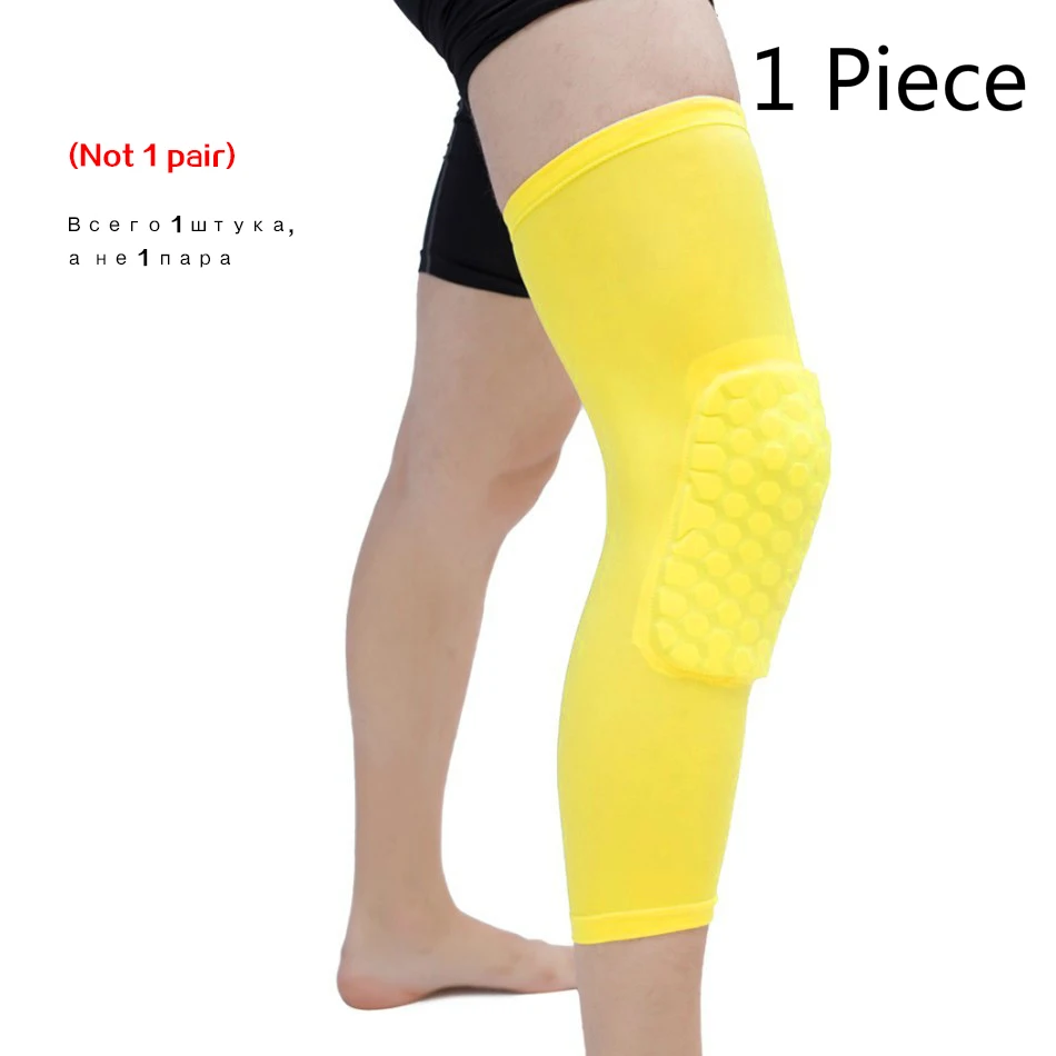 1PC Long Knee Yellow Стоящий 1 шт. баскетбольные наколенники протектор компрессионный рукав соты фиксатор из пенопласта наколенники фитнес снаряжение волейбол поддержка - Цвет: 1PC Long Knee Yellow