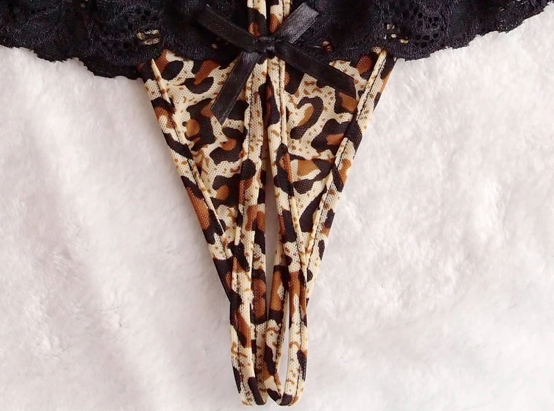 Сексуальное женское нижнее белье с леопардовой вышивкой трусики открытой спиной