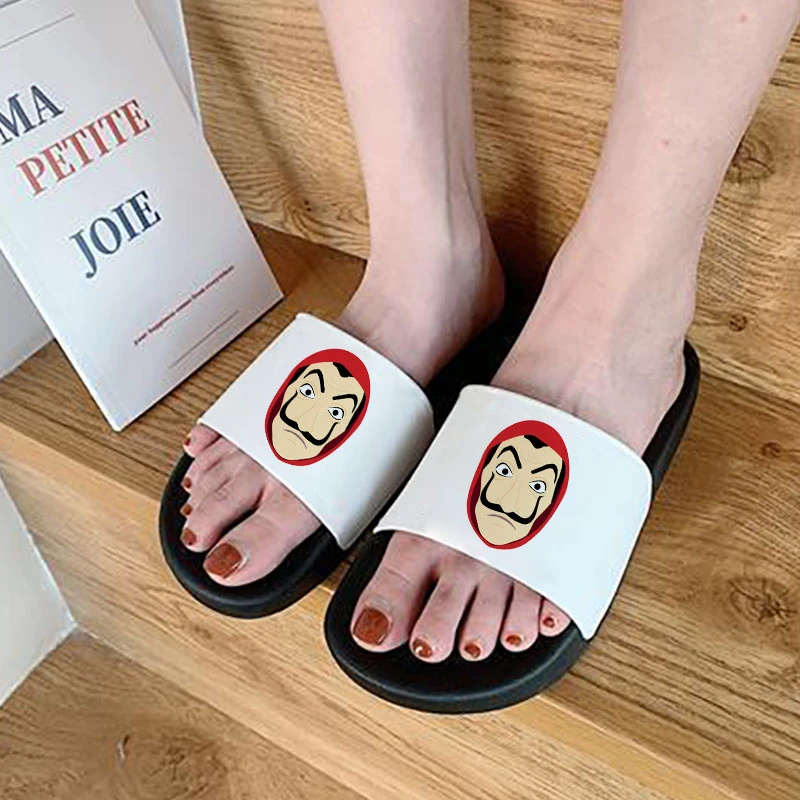 

House of Paper Funny shoes for women 2021 La Casa De Papel Summer Beach Sandals TV Series Harajuku Women Open Toe Flip Flops
