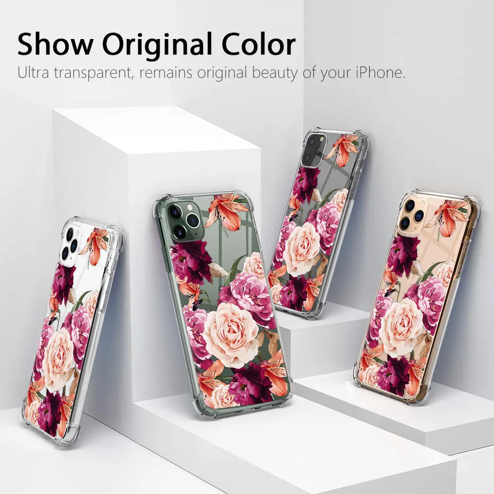 Shockproof Tpu Bumper Floral case For IPhone XR X XS 11 Pro Max 8 7 Plus With Clear Flower Girls Women Slim Soft Case Cover |