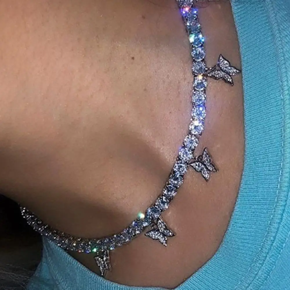 Женский комплект украшений StoneFans ожерелье с бабочкой и ножной браслет стразы