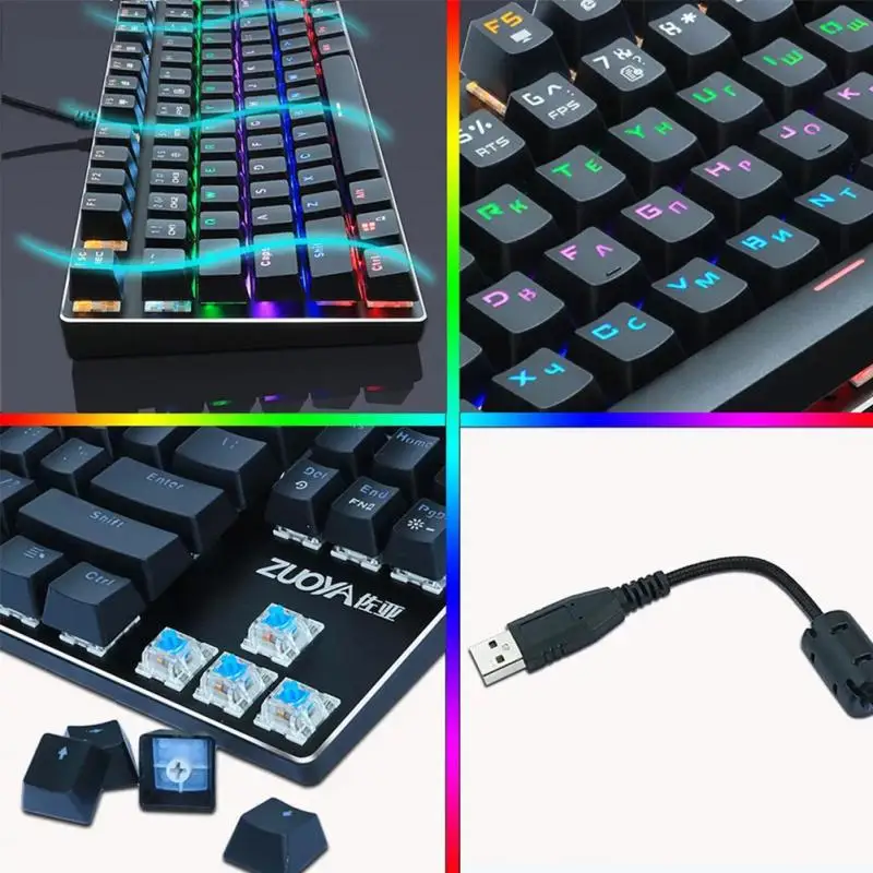 Проводная Механическая клавиатура, мышь, комбинированный USB светодиодный, с подсветкой, эргономичная полноразмерная клавиатура 104 клавиш для геймеров