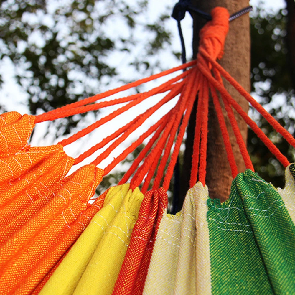 

Travel Camping Outdoor Hammock Portable Swing Strong Bearing Capability Lazy Hanging Chair Canvas Striped Garden Hammocks