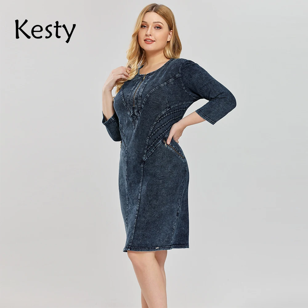 

KESTY Women's Plus Size Casual Denim Skirt High Flexibility Fashion Skirt Knitted Denim