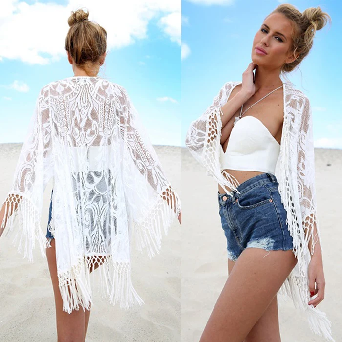 

Women Lace Crochet Tassel Bikini Swimwear Cover Up Women Tassel Beach Dress Bathing Suit Beach Swimwear Cover Up