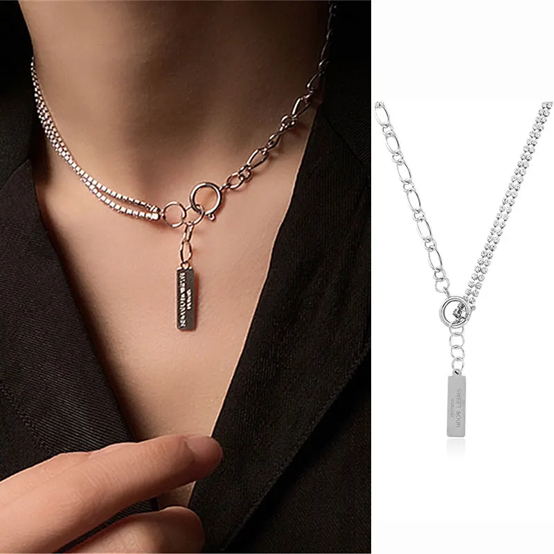 

xiaoboACC 2021 Fashion Women's Neck Chain Goth Hip Hop Simple Zircon Letter Tag Pendant Choker Necklace Wholesal