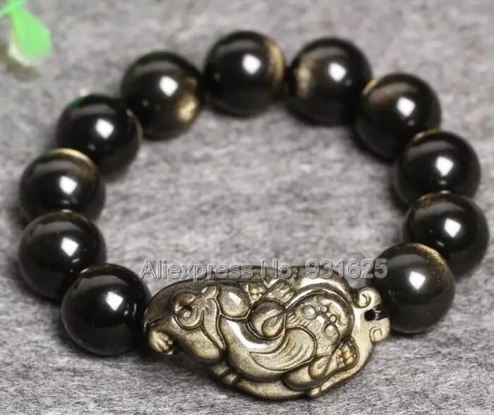 Красивый натуральный золотистый обсидиан 8 мм 18 бусины + carved резные Lucky PiXiu