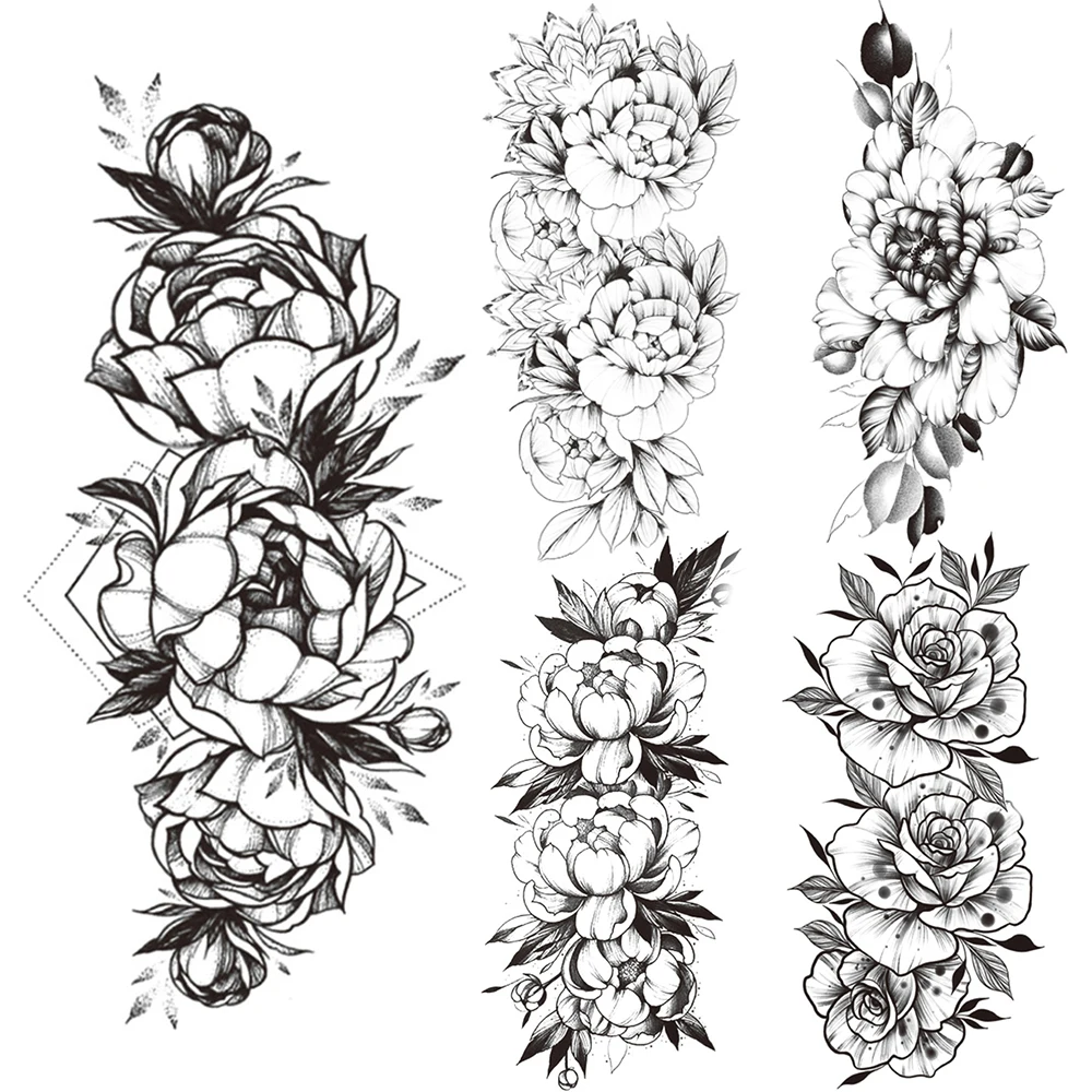 

Сексуальные цветы, временная наклейка для женщин и девочек, одноразовая татуировка, Черная Лилия, поддельная Роза, наклейка для тела, нарука...