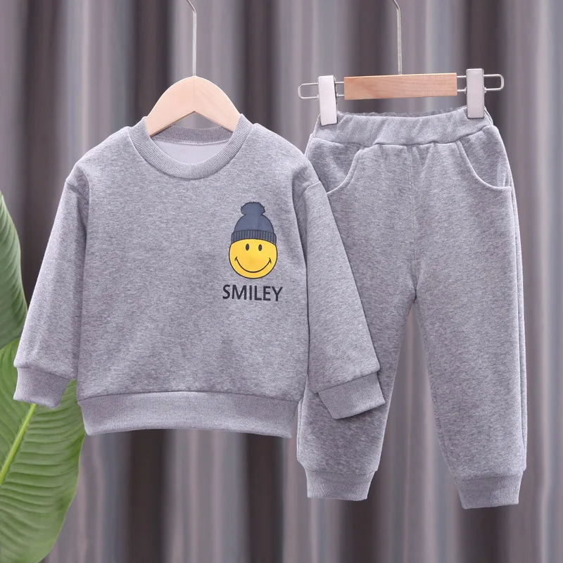 

Toddler Boy Winter Clothes Fashion O-neck Plush Warm Sweater + Pants Two Pieces Designer Baby Clothing Kids Bebes Jogging Suits