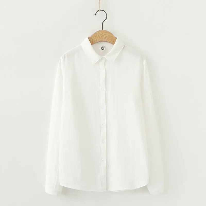 

Autumn Women's Loose Cotton Blouse Ladies Long Sleeve Turn Down Collar Shirts Casual Solid Button Top Female Elegant Blusas Q564