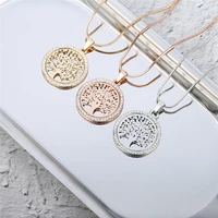 hot tree of life necklace crystal round hollow pendant necklace gold silver color rose gold for women 2020 new jewelry gift
