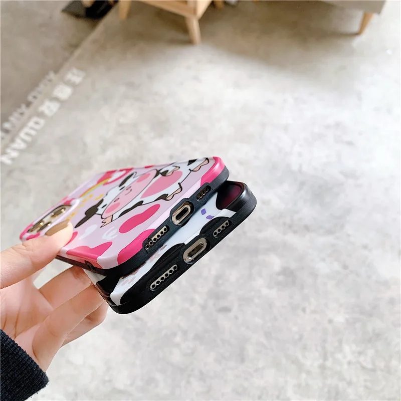 

3D Cartoon funny Cute Cows Rainbow love Heart photo frame soft phone case for iphone 11ProMax 12 PRO 7 8 plus MAX X XR XS cover