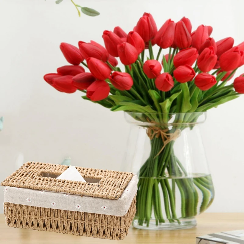 

Creative Handmade Rattan Tissue Box, Household Paper Storage Basket, Home Decoration (Khaki Floral Style,1 PCS)