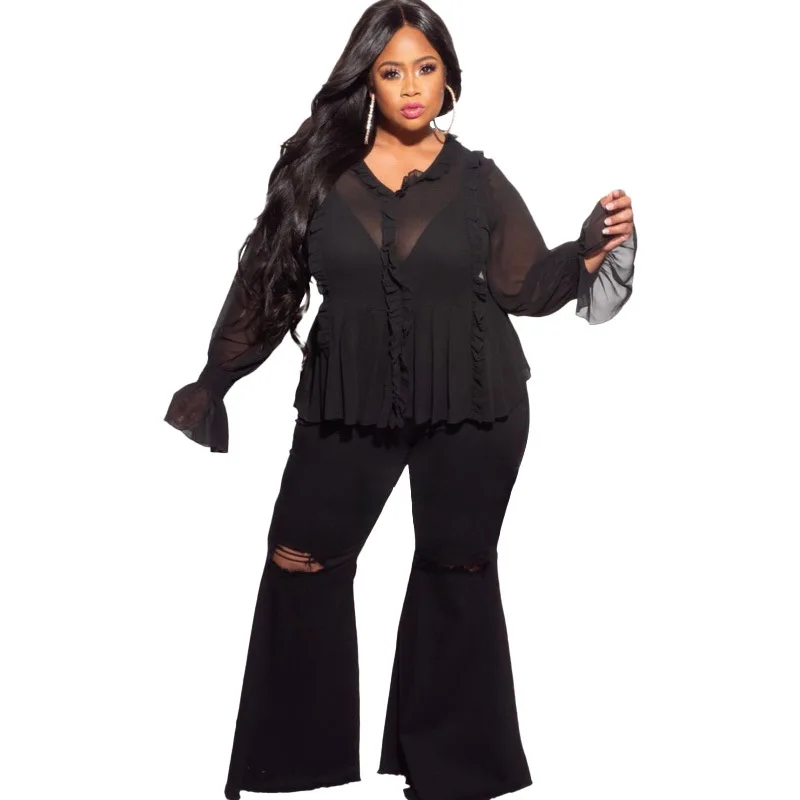 

Women Pants New Baggy Flared Pants Boho Style Solid Hippie Wide Leg Big Size 5XL Casual Trousers Ladies Bell-bottom Trousers