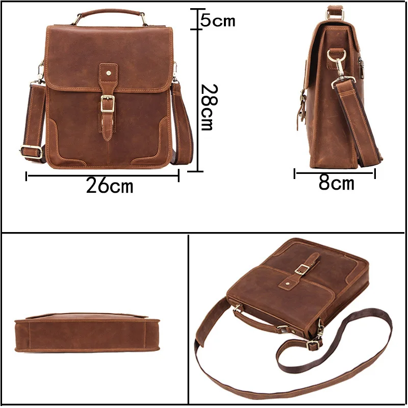 Retro Men's Messenger Bags Genuine Leather Shoulder Crossbody Bag Male Laptop Bag for 12 inch Notebook Casual Tote Handbag