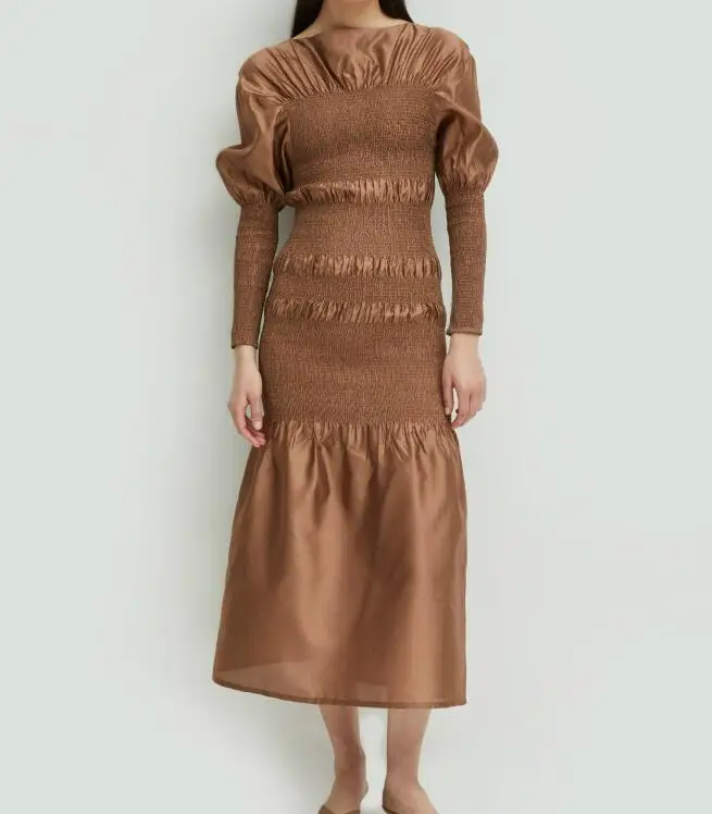 Ограниченное предложение! Nougat шелк Coripe длинные миди платье с вырезом лодочкой со