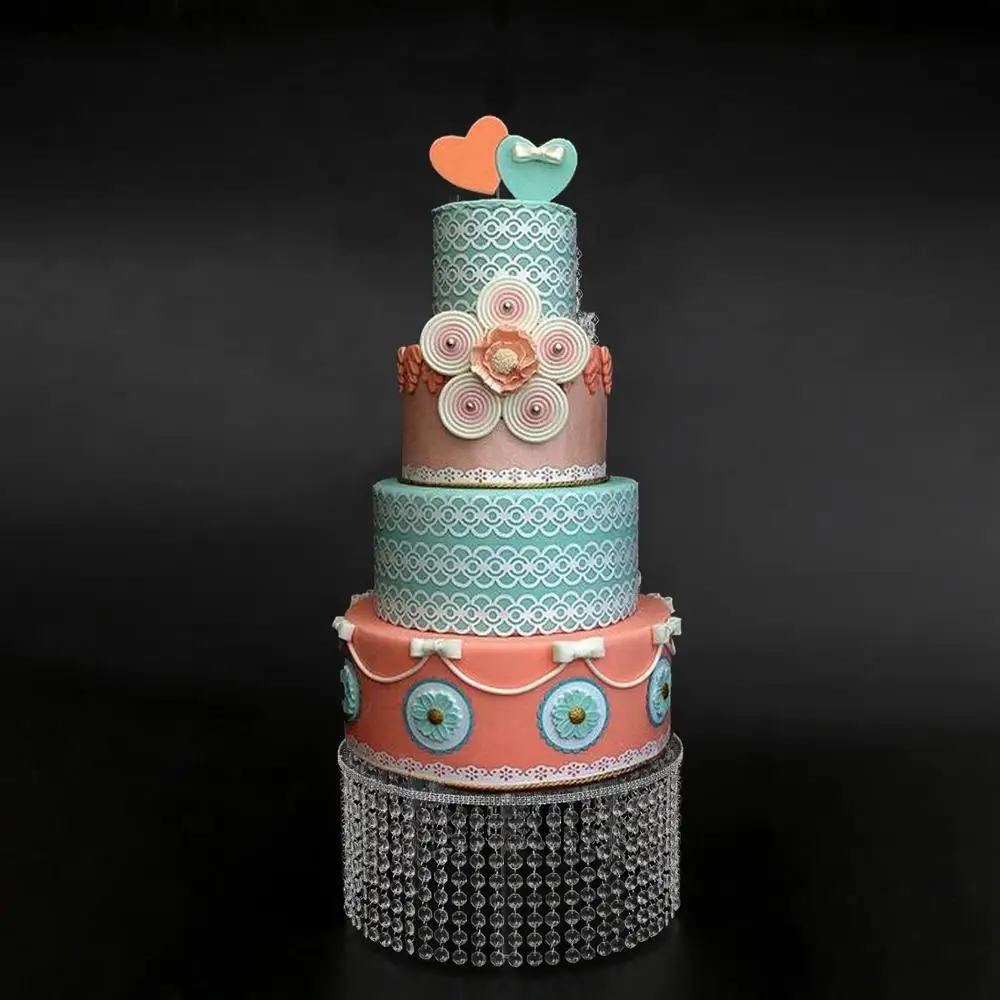 

Round Clear Acrylic Cake Stand With Hanging Crystal Square Supplies Wedding Decoration size Round diameter 40cm*H20cm