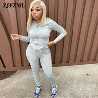 solid simple two piece set women fashion long sleeve hooded sporty jacket and body shaping skinny legging female activewear suit