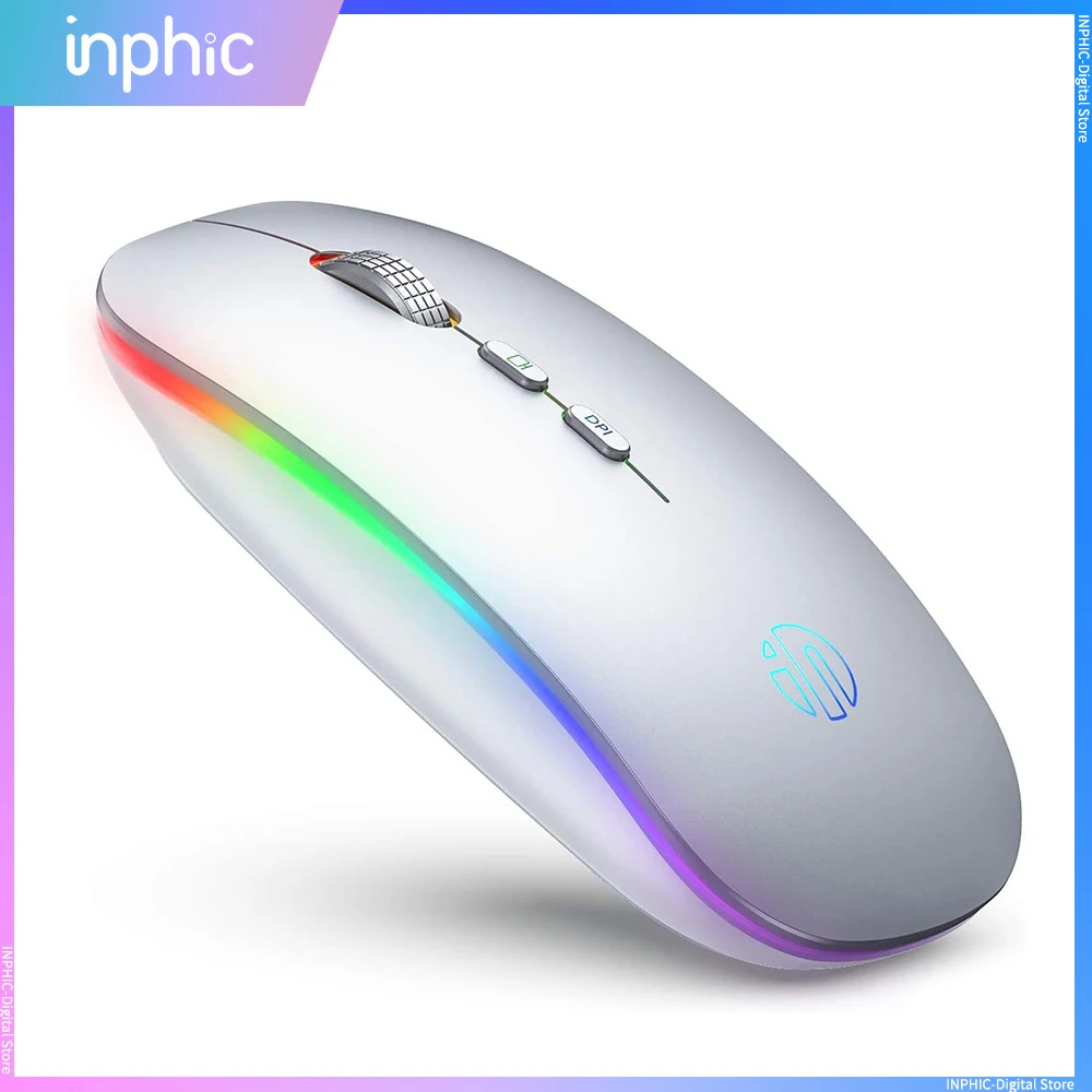 

INPHIC LED Wireless Mouse, Rechargeable 2.4G PC Laptop Cordless Mice Silent Click with USB Receiver, 1600DPI for Computer Mac Of