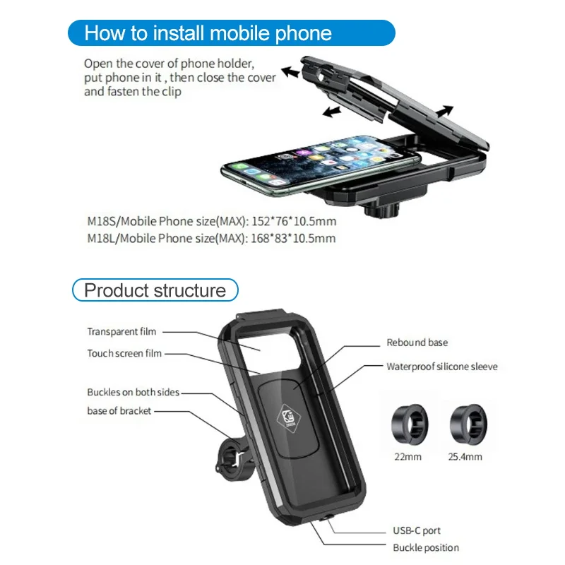

Waterproof Phone Full Cover Case Bike Motorcycle Handlebar Rear View Mirror Cellphone Mount Bag Motorbike Scooter Phone Holder