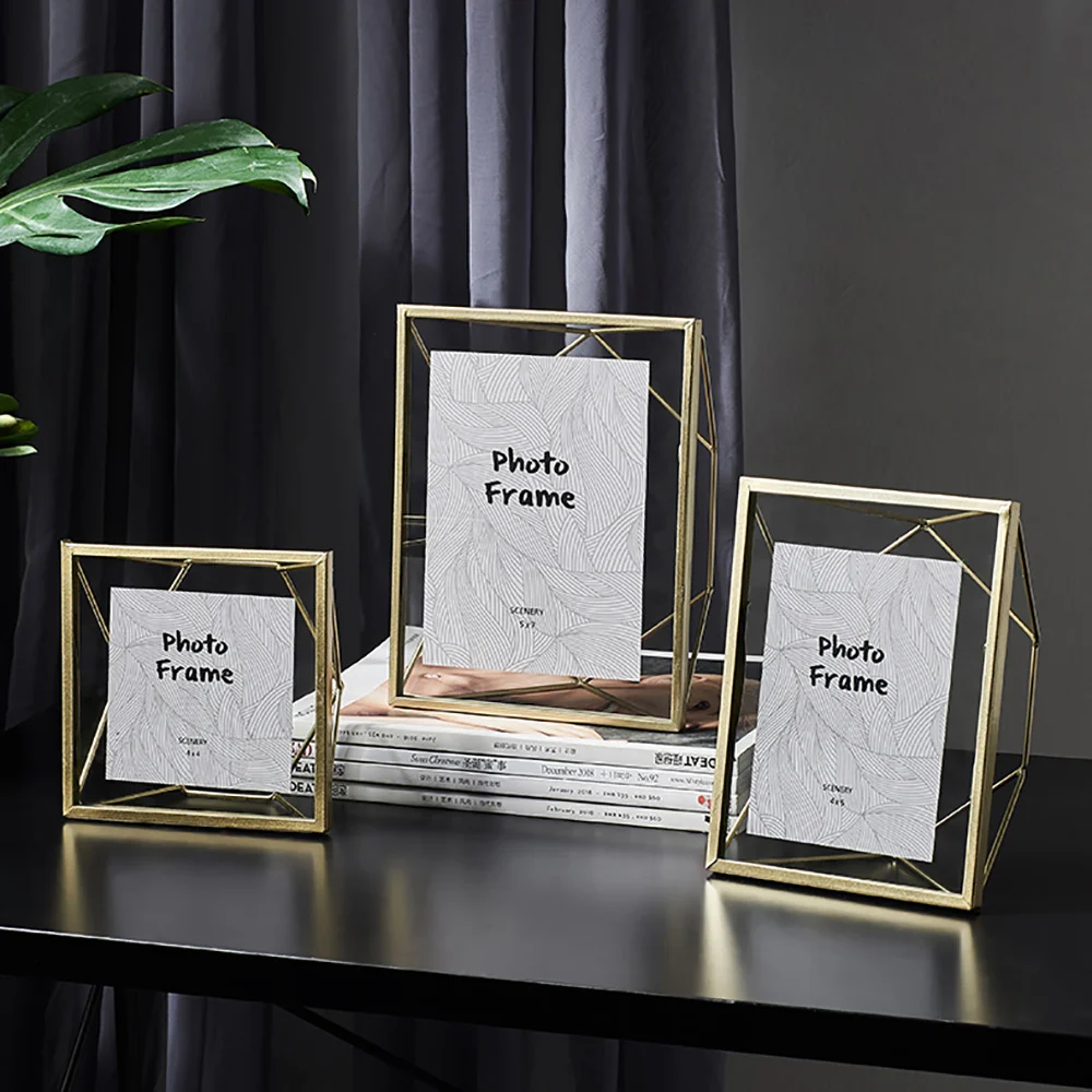 

Metal Photo Frame Creative Glass Clip Dried Flower Plant Photo Frame Home Modern Style Desk Table Vertical Decoration Gifts