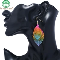 e151 vintage bohemia long big hollow leaf colored drop earrings for women wedding jewelry gift accessories pendientes