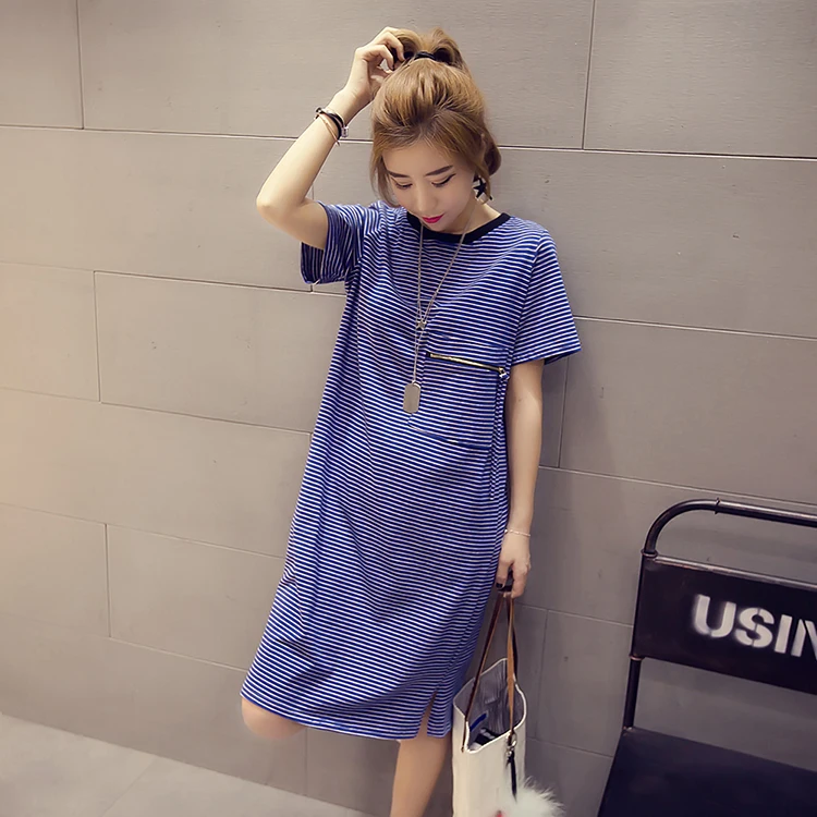Платья для беременных Полосатое хлопковое модное летнее платье до колена с
