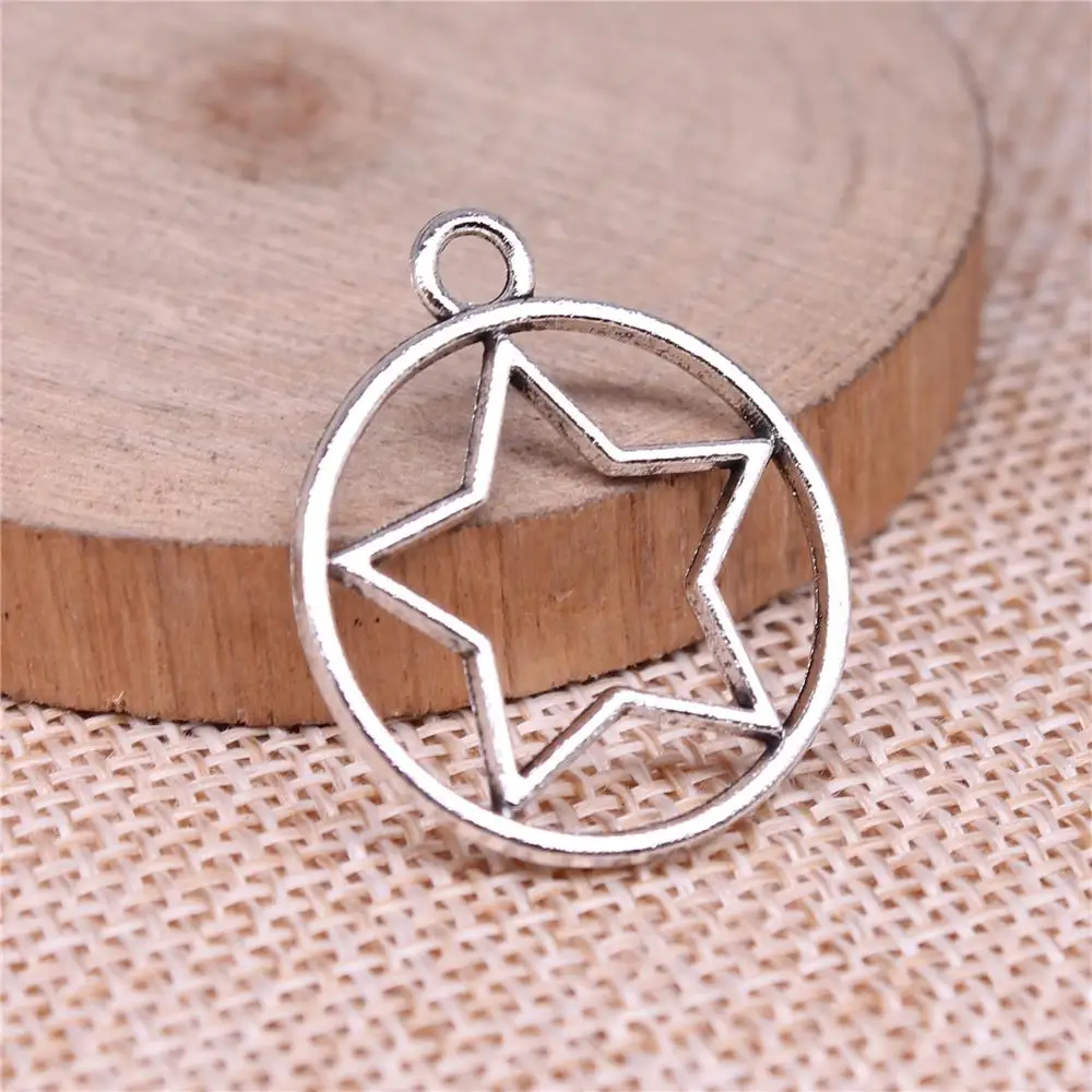 

Round Hollow Star Charms For Jewelry Making Findings Handmade DIY Craft 10pcs Antique Silver Color 28x24mm