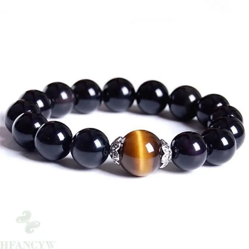 

10mm Black Agate Tiger Eye Stone Hand String Healing Chic Chakra Handmade Lucky Cuff Elegant Bless Buddhism Fancy
