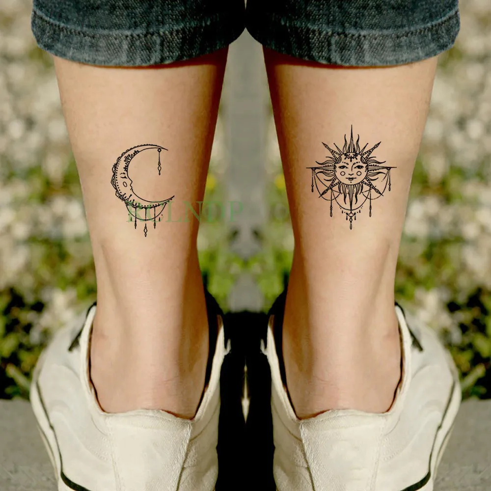 Waterproof Temporary Tattoo Sticker sun Moon Fake Tatto Flash Tatoo Tatouage Wrist Foot Hand Arm For Girl Women Men Kids | Красота и