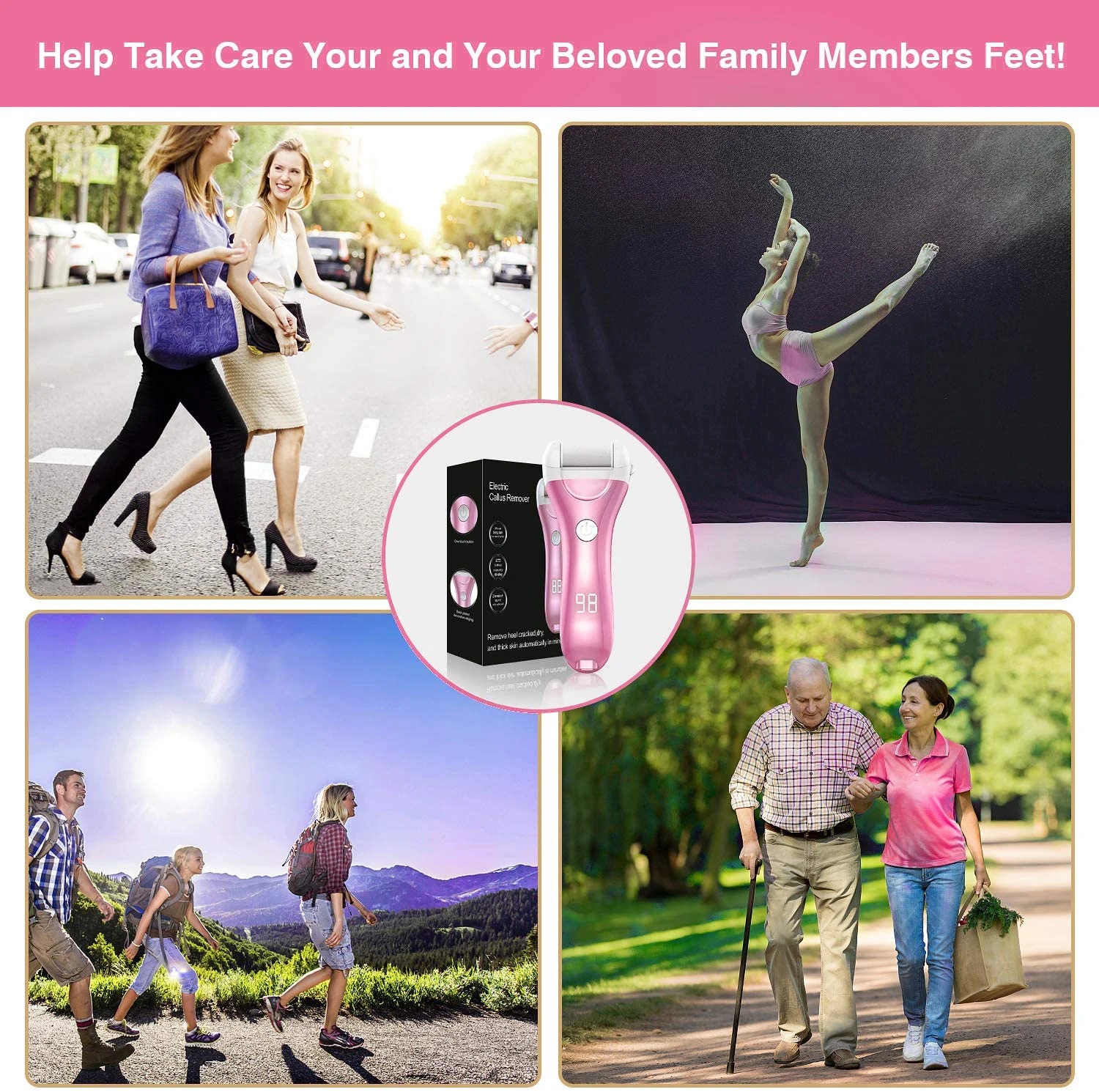 

NEW Rechargeable Electric Foot File for Pedicure,Pedicure Kit Dead Skin Removal for Feet Foot File Electric with 4 Rollers