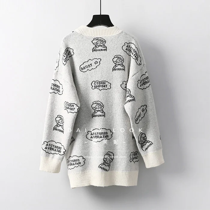 

Cartoon Sweater Pullovers 2020 New Fall / Winter Women's Loose Lazy Style Round Neck Lovely Long Sleeve Knitted Sweater Knitwear