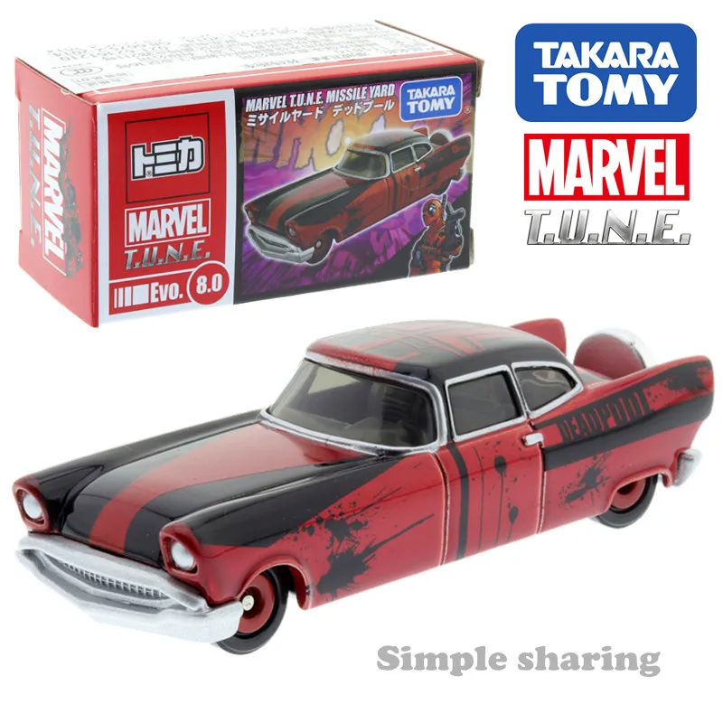 

Takara Tomy Tomica Marvel T.U.N.E. Missile Yard Evo. 8.0 Deadpool Car Hot Pop Kids Toys Motor Vehicle Diecast Metal Model