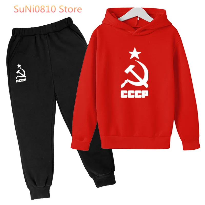 

CCCP Baby Cotton Knitted Clothing Set Children Boys Girls Spring Autumn Loose Sportswear Pullover Tops + Pants 2 Sets Of Clothes