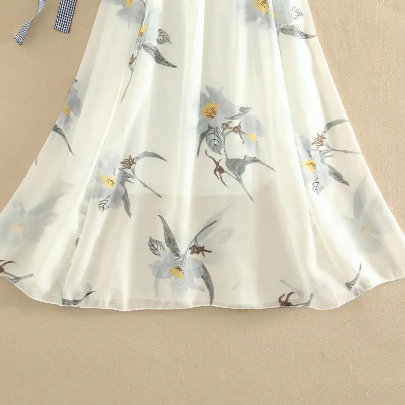 

Women's Shirt Long Dress Two Piece Suit Summer Foreign Style High Waist A-line Skirts Sets Korean Fashion School Casual Clothes