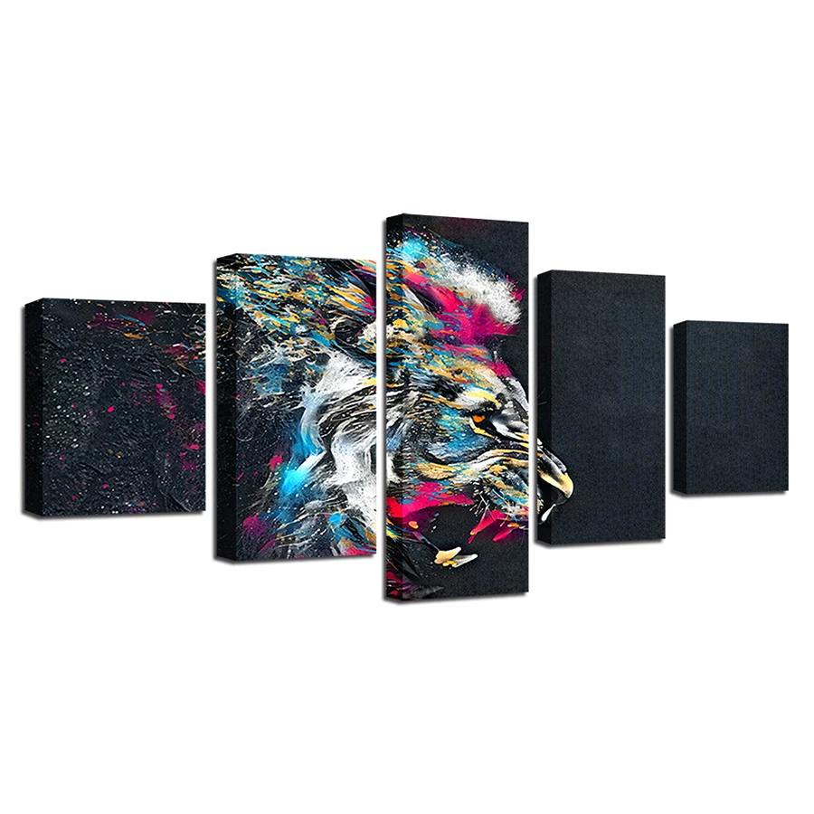 

Frame Art Home Decor Living Room Wall 5 Pieces Colorful Lion Animal Abstract Pictures Posters Modular Canvas Paintings HD Prints