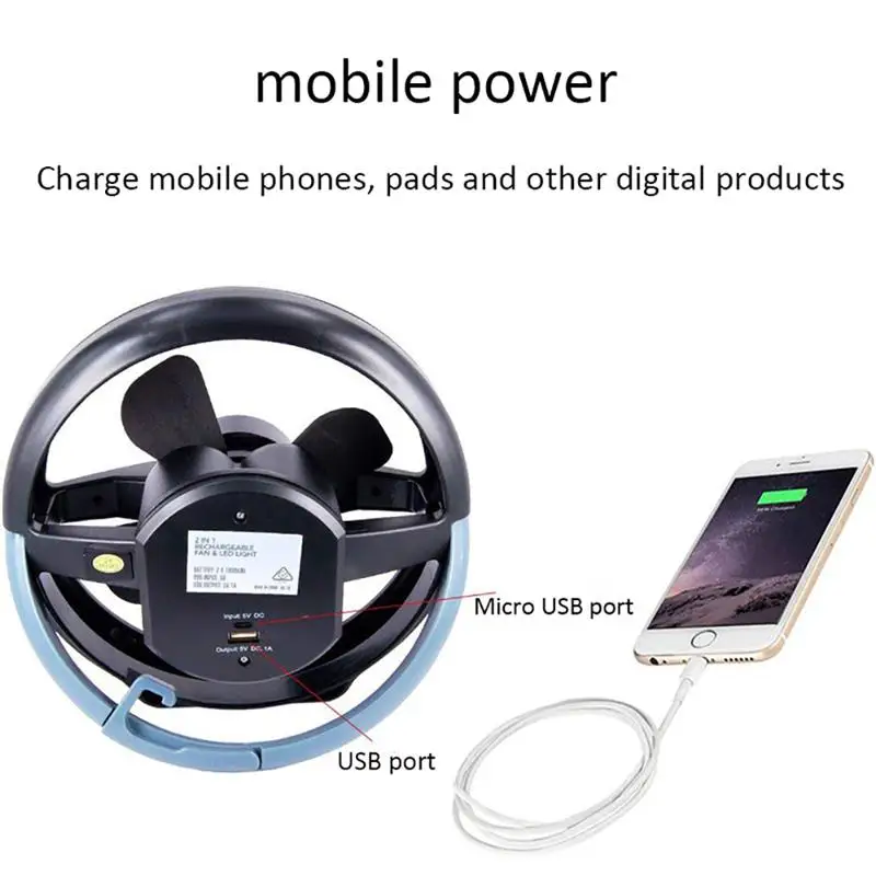 Фонарь-вентилятор для палатки кемпинга USB 10 светодиодный перезаряжаемый фонарик