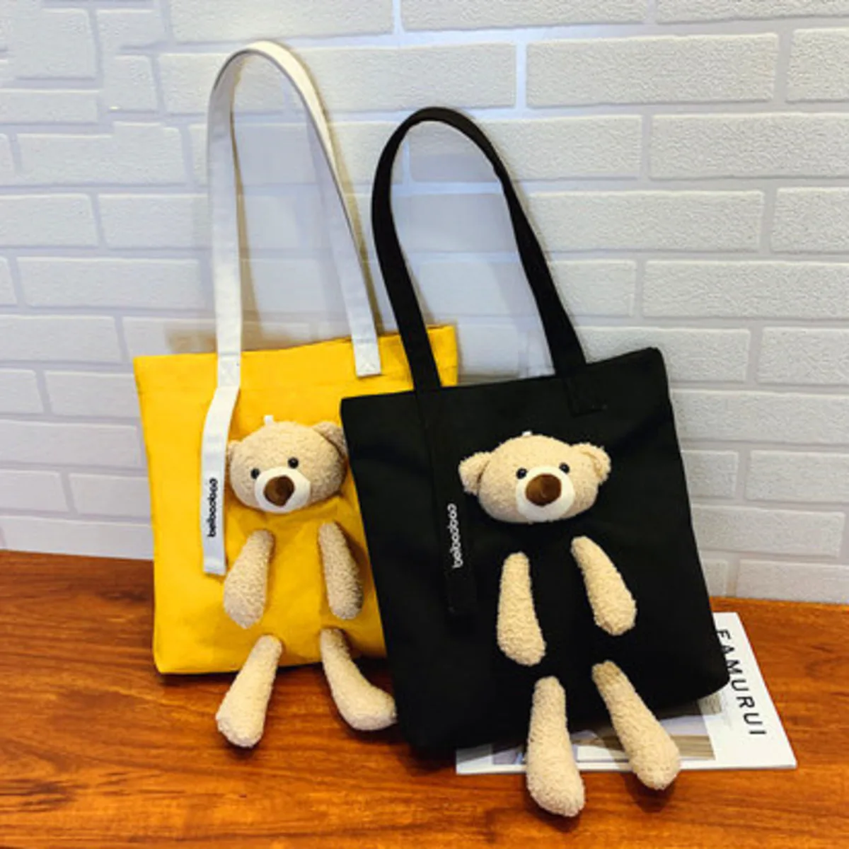

Canvas shopping bag single shoulder large capacity handbag shopping bear girl canvas shopping bag environmental