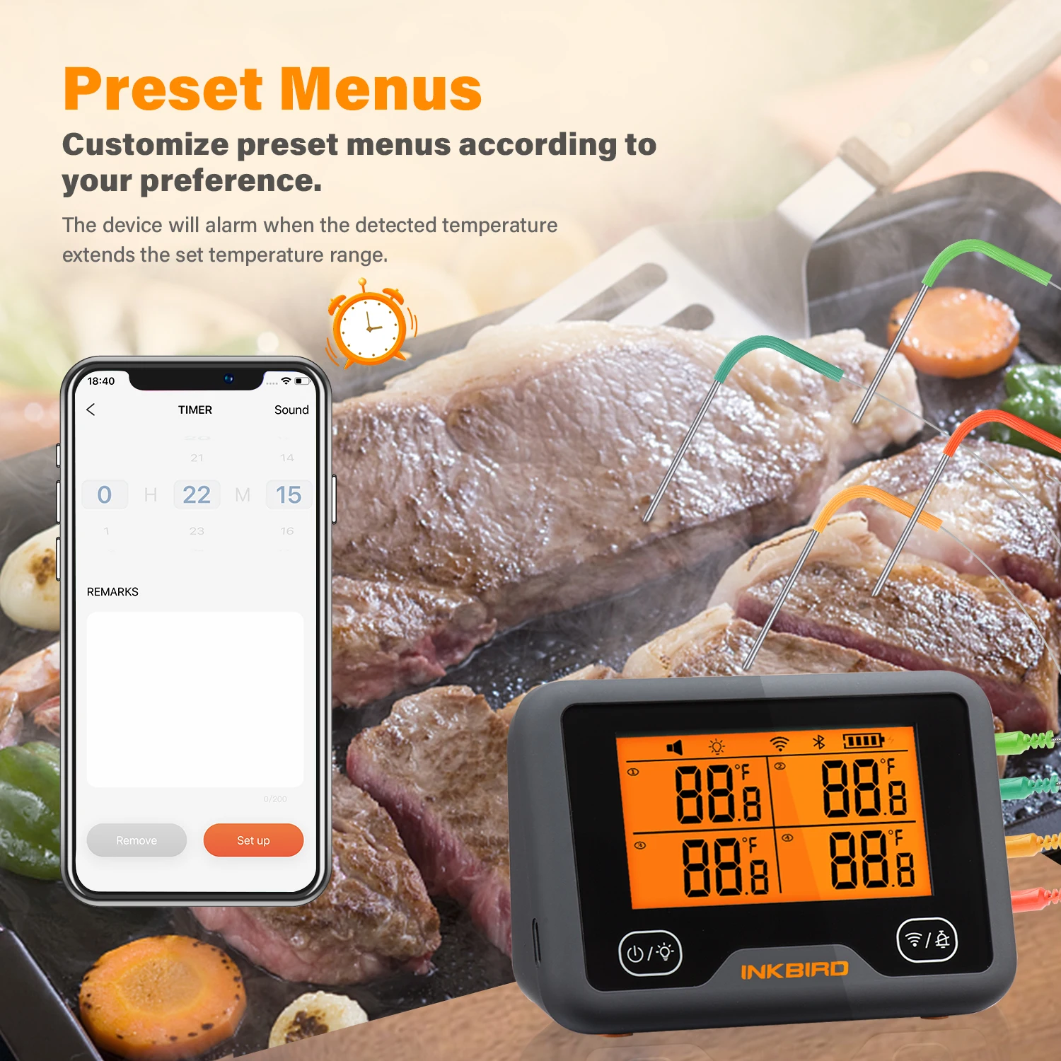 

IBBQ-4BW Digital Calibrable Meat Temperature Meter Wi-Fi&Bluetooth BBQ Grill Cooking Thermometer with Remote Control&Temp Graph