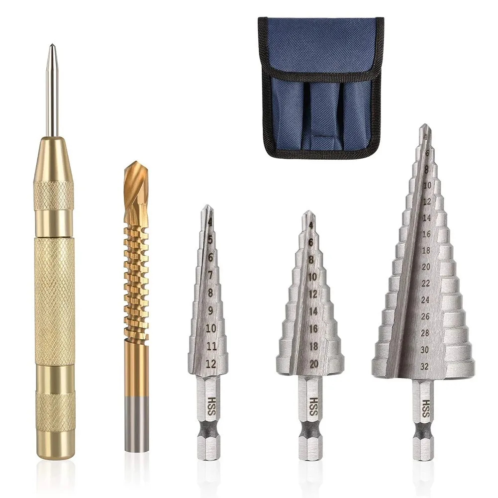 

Hexagonal Shank Straight Flute Step Drill Kit Plus Cloth Bag Power Tools 4-12/4-20/4-32mm For Metal,brass,wood,plastic