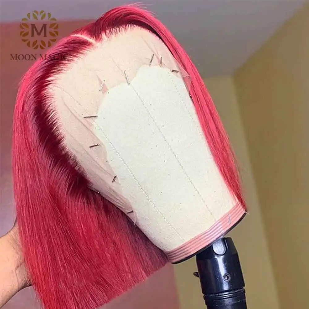 Парик с тупым отрезом красный парик 360 на сетке спереди прямые волосы боб цветные