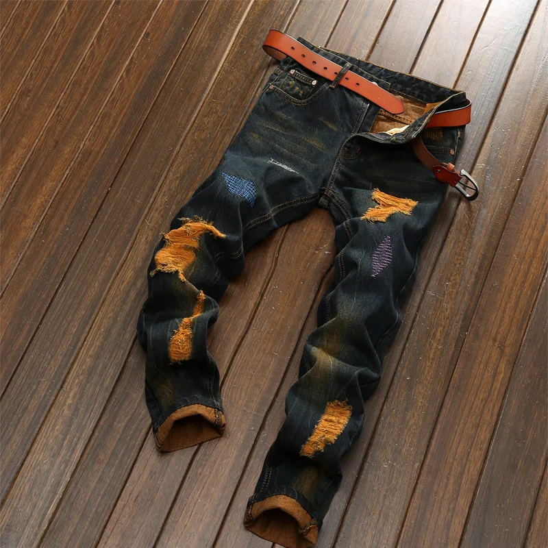 

Denim Designer Hole Jeans High Quality Ripped for Men 2020 Autumn Winter Plus Velvet HIP HOP Punk Streetwear