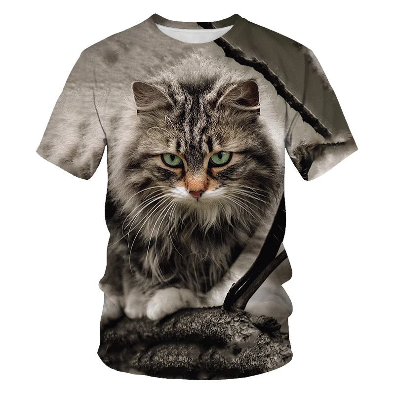 

Women's 3DT shirt 2021 soft texture summer cute luminous kitten short-sleeved O-neck men's T-shirt personalized customization