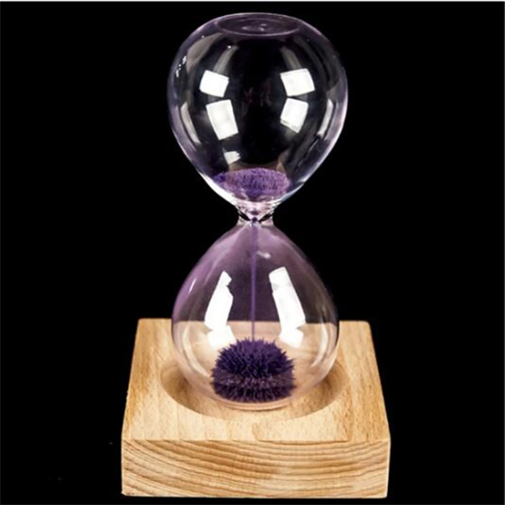 

13.5 * 5.5cm Wood Wooden Base Glass Iron Powder Sand Iron Flowering Magnetic Hourglass with Packaging Hourglass Gift Presents