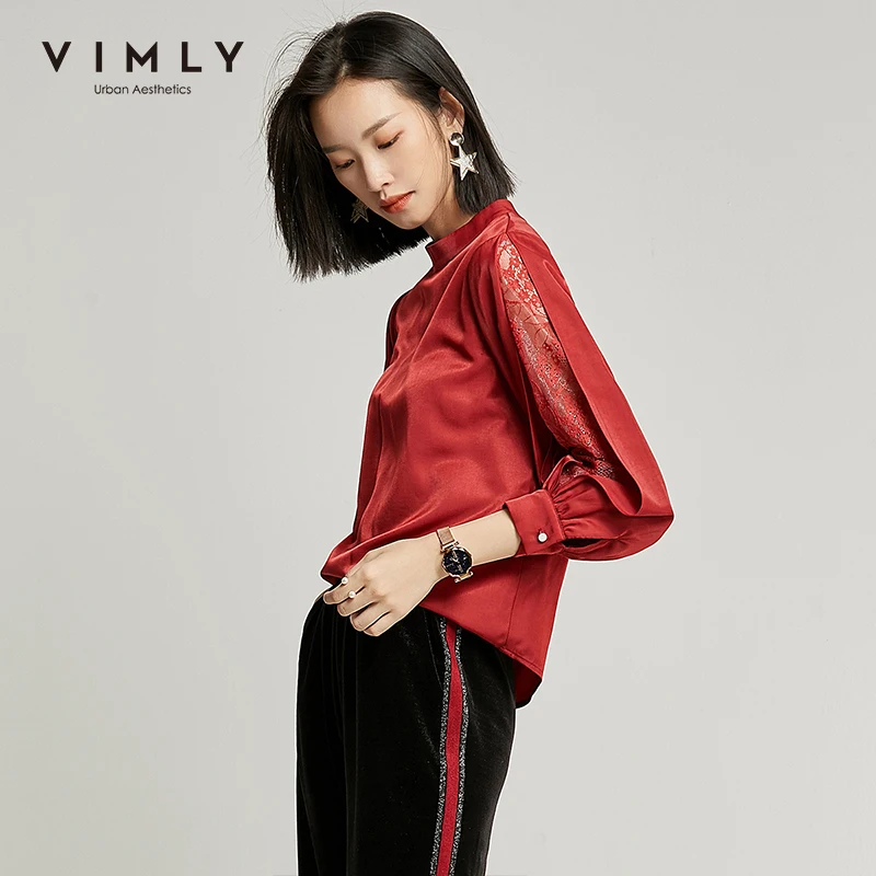 Vimly 2020 летняя Офисная Женская Элегантная блузка с рукавами фонариками модная