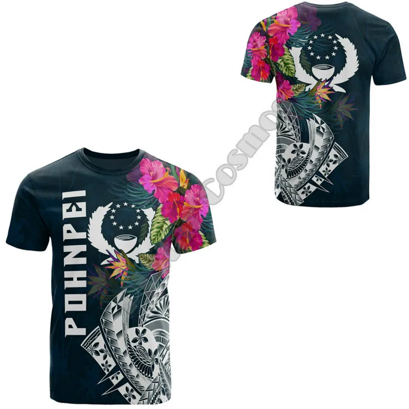 

Summer Men's T-Shirt Hot in Europe and Ameri American Style POHNPEI U.S. Islands 3D T-Shirt , Loose Large Size Round Neck Top