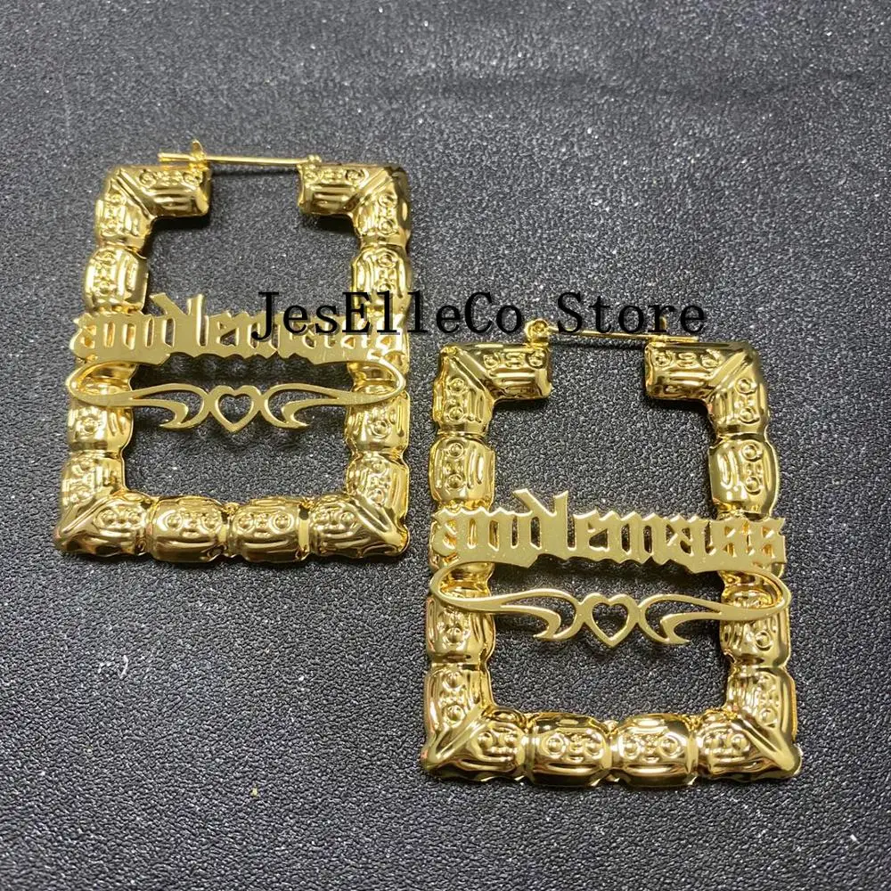 Именные серьги на заказ в форме нержавеющей стали именные бамбуковый стиль